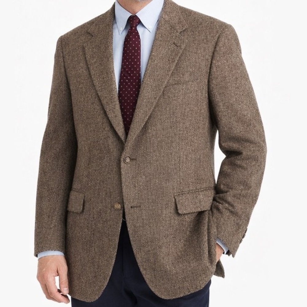 Men's Brown Herringbone Wool-Blend Sport Coat